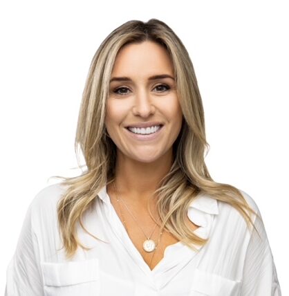 blonde woman portrait smiling after her cosmetic dentistry